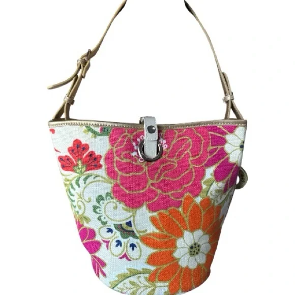 Spartina 449 Carson Cottage Dixie Hobo Bodega Bucket Natural Linen Leather Bag - Picture 10 of 13